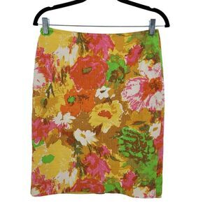 Talbots Skirt 2 Floral‎ Garden Print 100% Cotton Pencil Mini Barkcloth Retro 60s